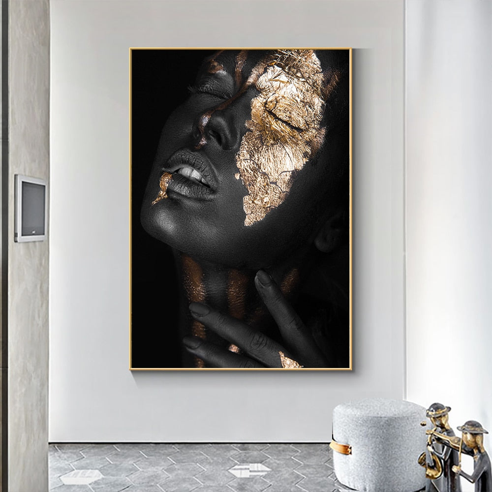 African Black and Gold Woman Canvas Art