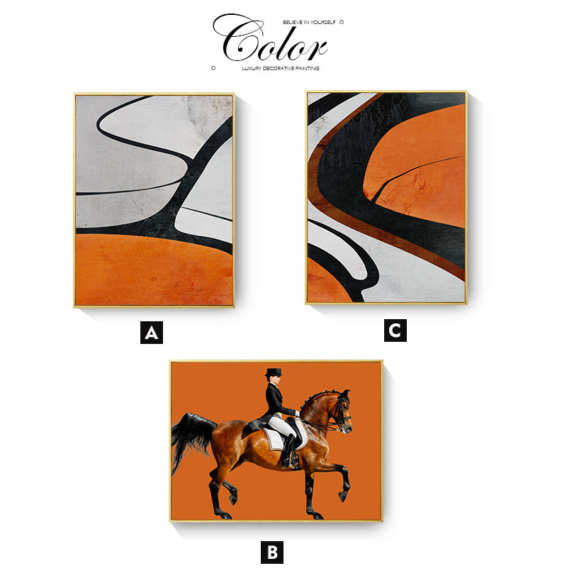 Modern Black Orange Horseman Canvas Art