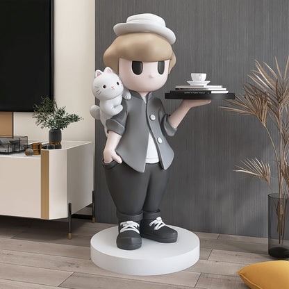 Waiter Boy Statue with Tray