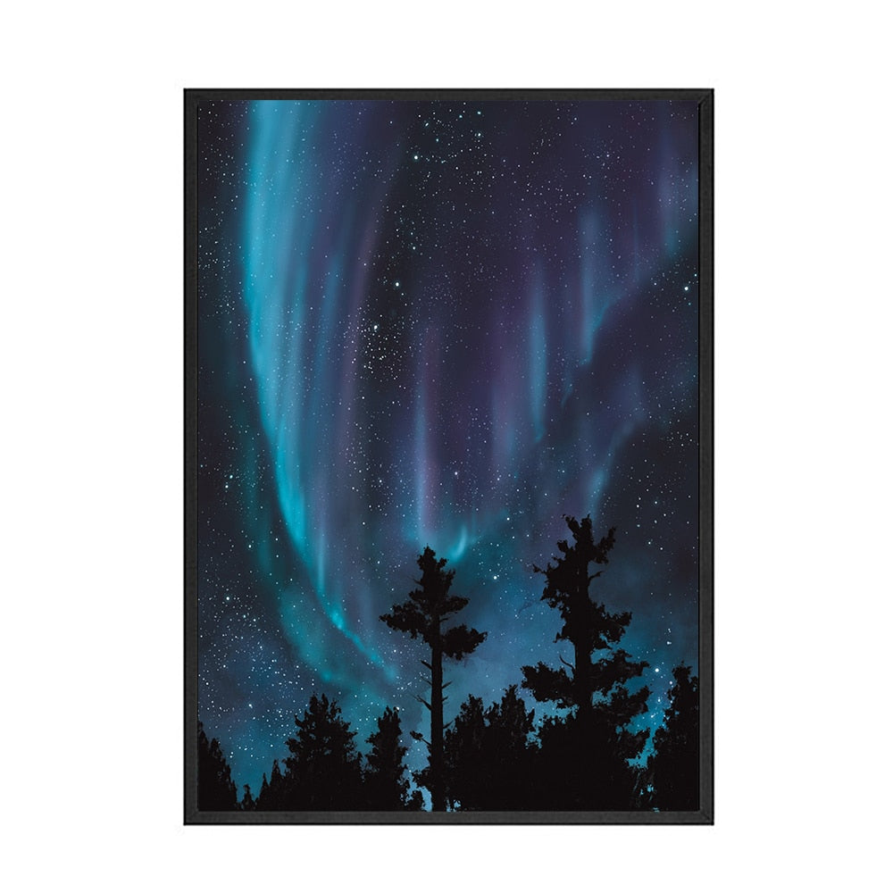 Aurora Borealis Shooting Stars Sky Moon Canvas Art