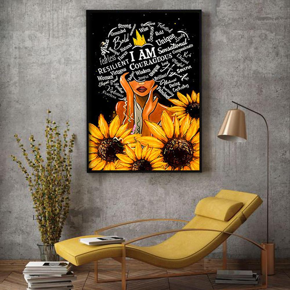 Fashion Black Woman Sunflower Canvas Art