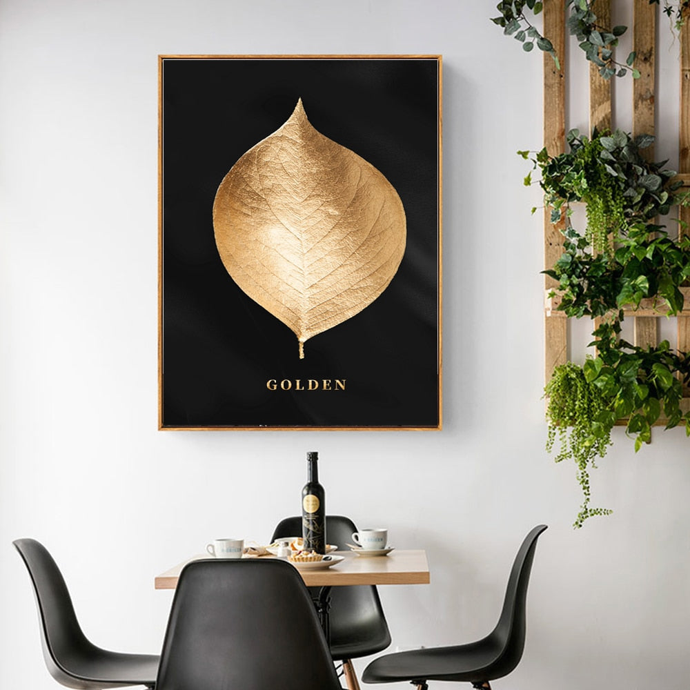 Gold Black Leaf Canvas Art