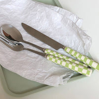 Retro Checkerboard Cutlery Set (3pcs/ Spoon Fork Knife)