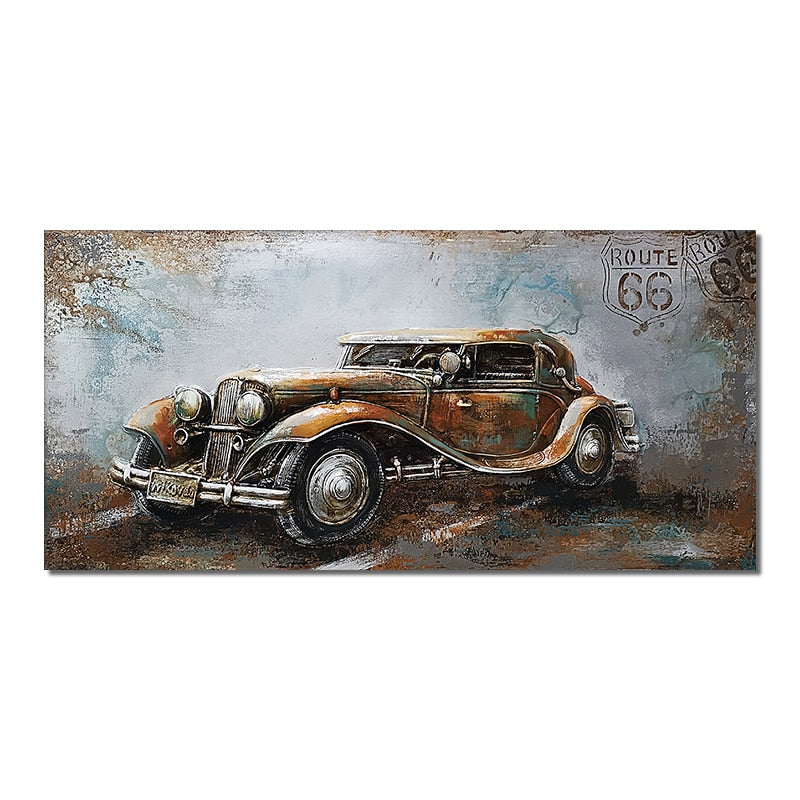 Retro Vintage Motorcycle Car Oil Painting Wall Art Canvas