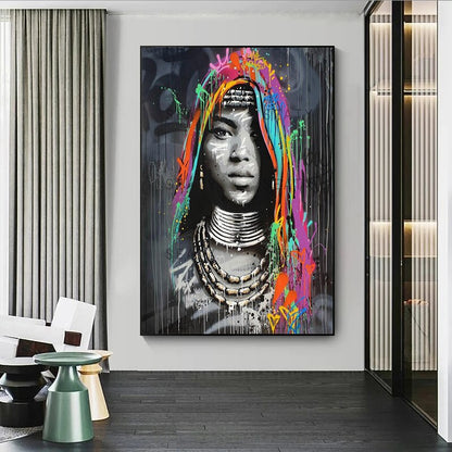 African Black Woman Graffiti Canvas Art