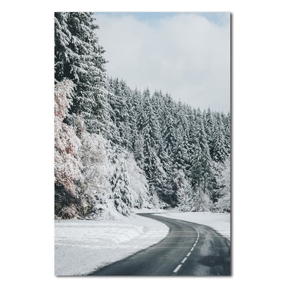 Highway Scenery In Snowy Day Canvas Art