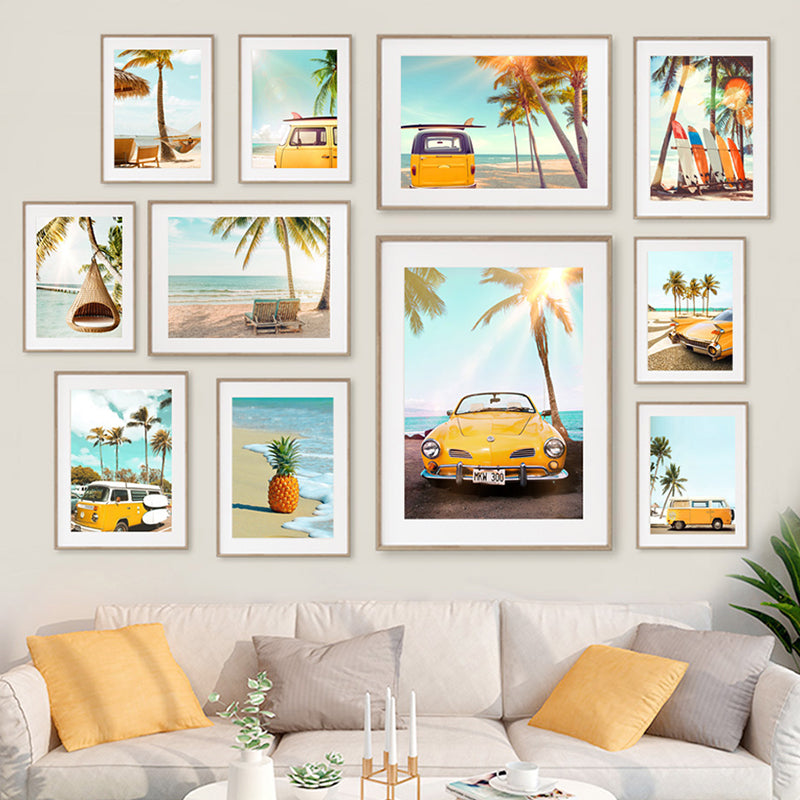 Blue and Yellow Beach Canvas Art