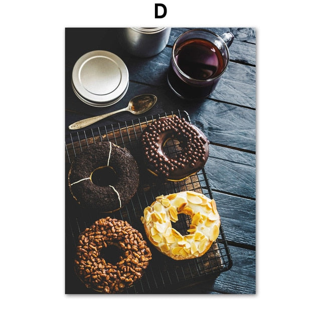 Doughnut Coffee Blueberry Avocado Blue Canvas Art