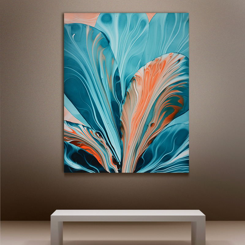 Blue Floral Red Marble Canvas Art