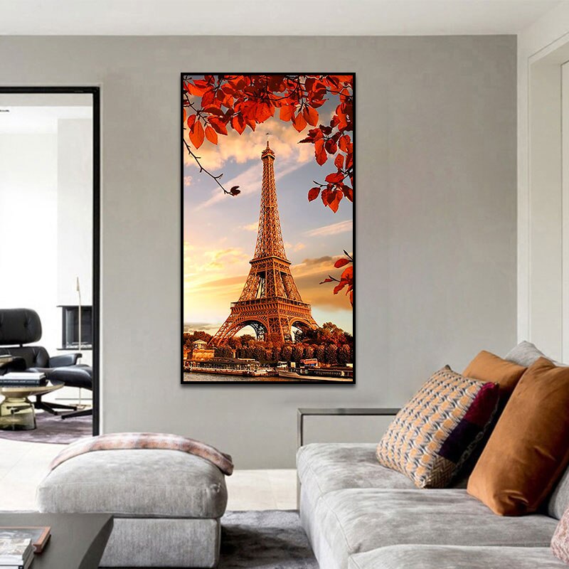 Eiffel Tower with Autumn Leaves Art Canvas