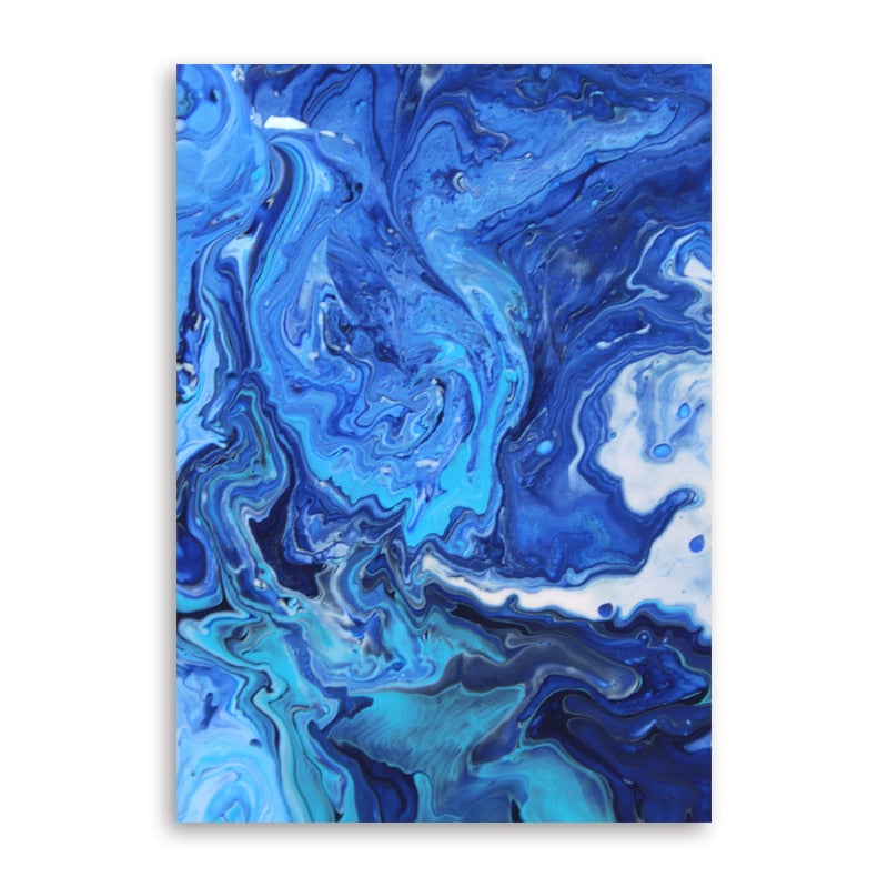 Blue River Marble Gold Foil Canvas Art