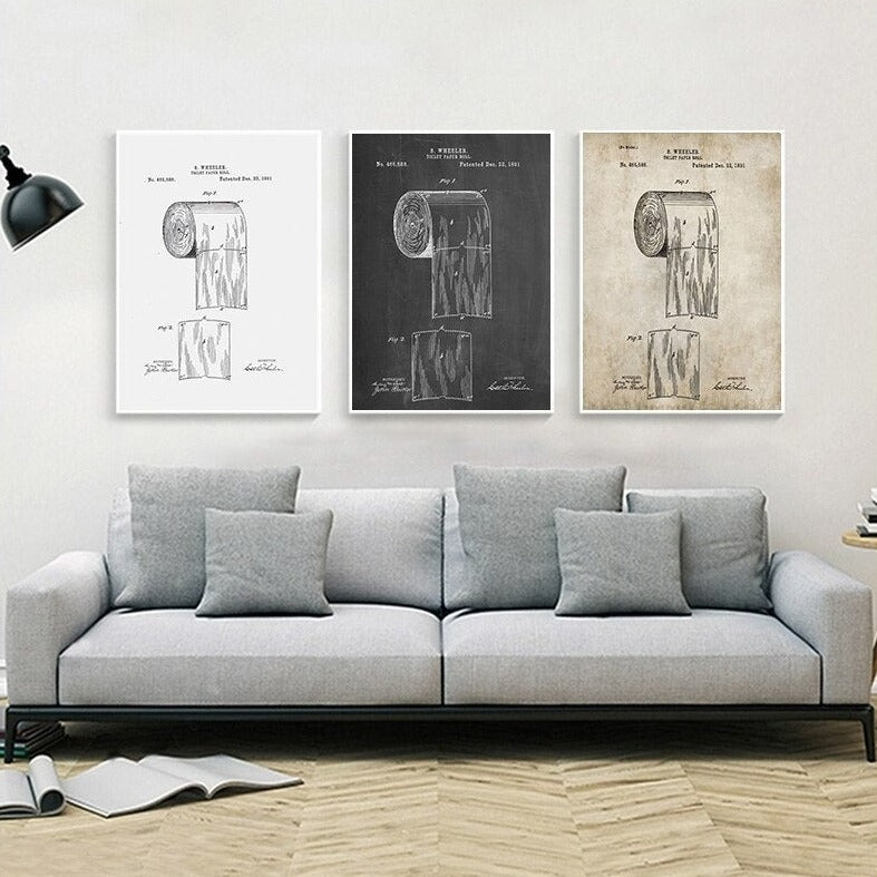 Toilet Paper Roll Patent Blueprint Canvas Art