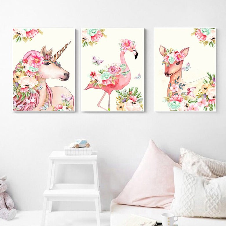 Pink Unicorn Flamingo Canvas Art