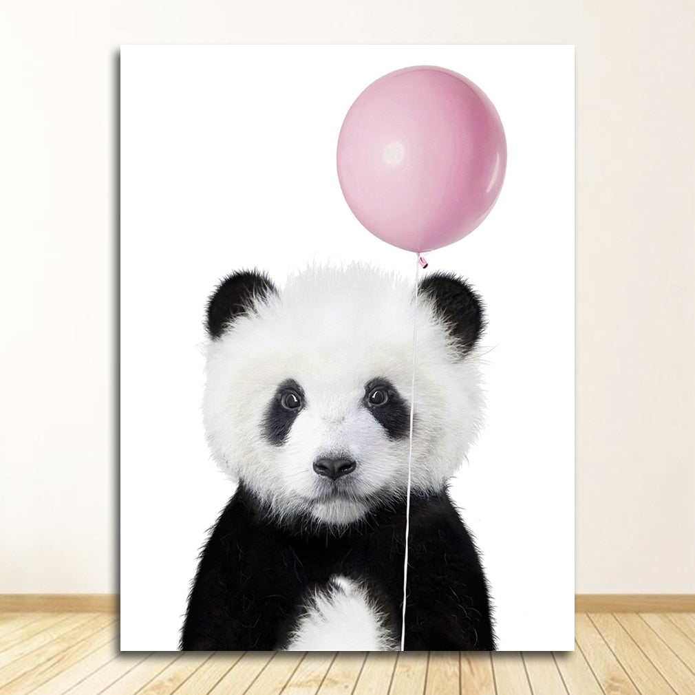 Cute Pink Balloon Baby Panda Canvas Art