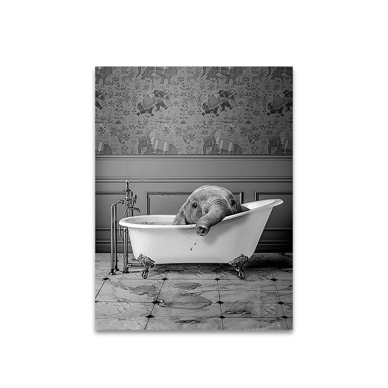 Baby Elephant in Bathtub Canvas Art