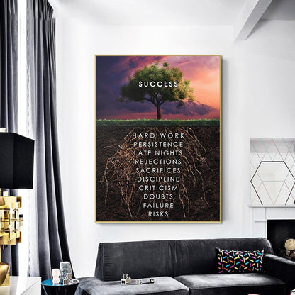 Success Inspirational Words Tree Canvas Art