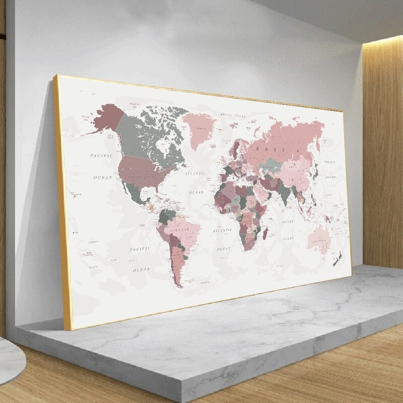 Pink World Map Canvas Art