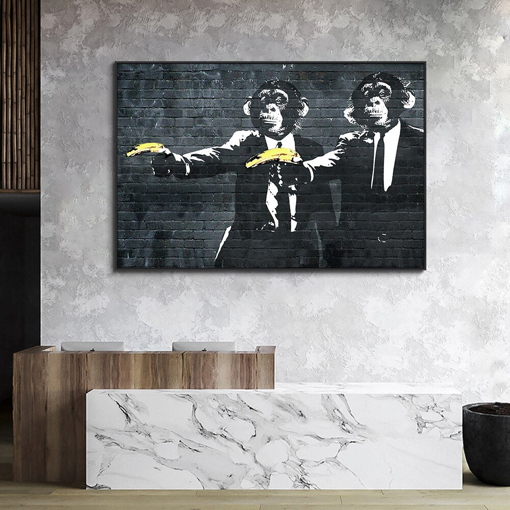 Funny Monkey With Banana Canvas Art