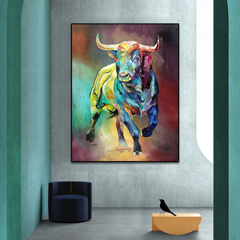 Abstract Colorful Bull Canvas Art