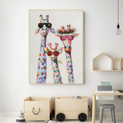 Cartoon Giraffes Family Wall Art Canvas