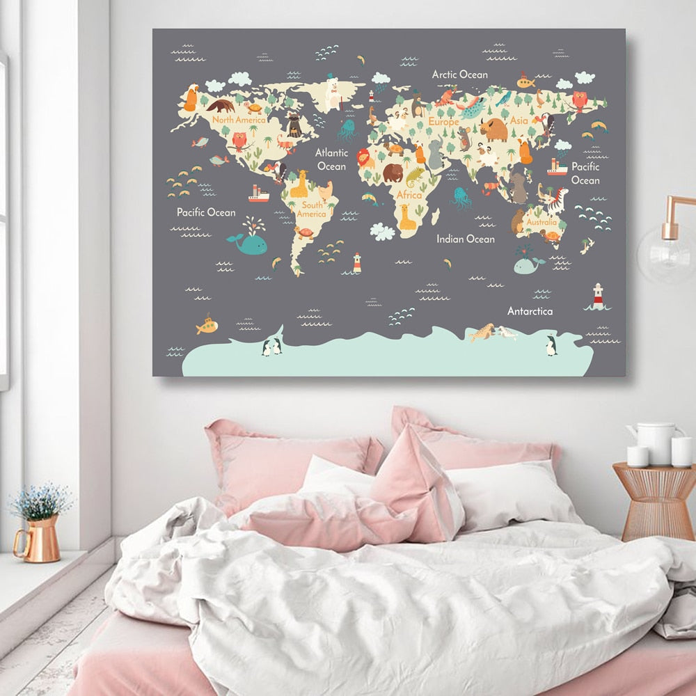 Sea Life Continents Animal World Canvas Art