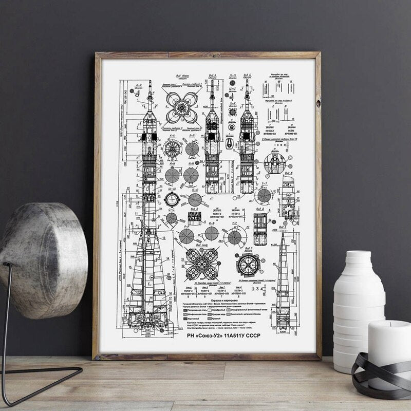 Russian Rocket Patent Blueprint Canvas Art