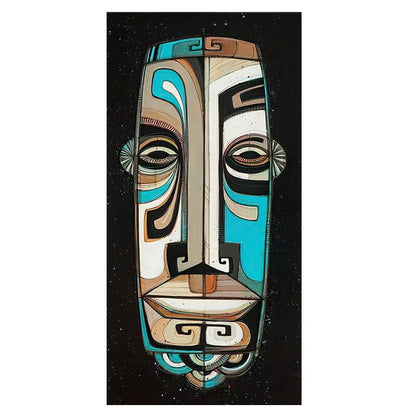 Abstract Black Blue Tiki Mask Wall Art Canvas