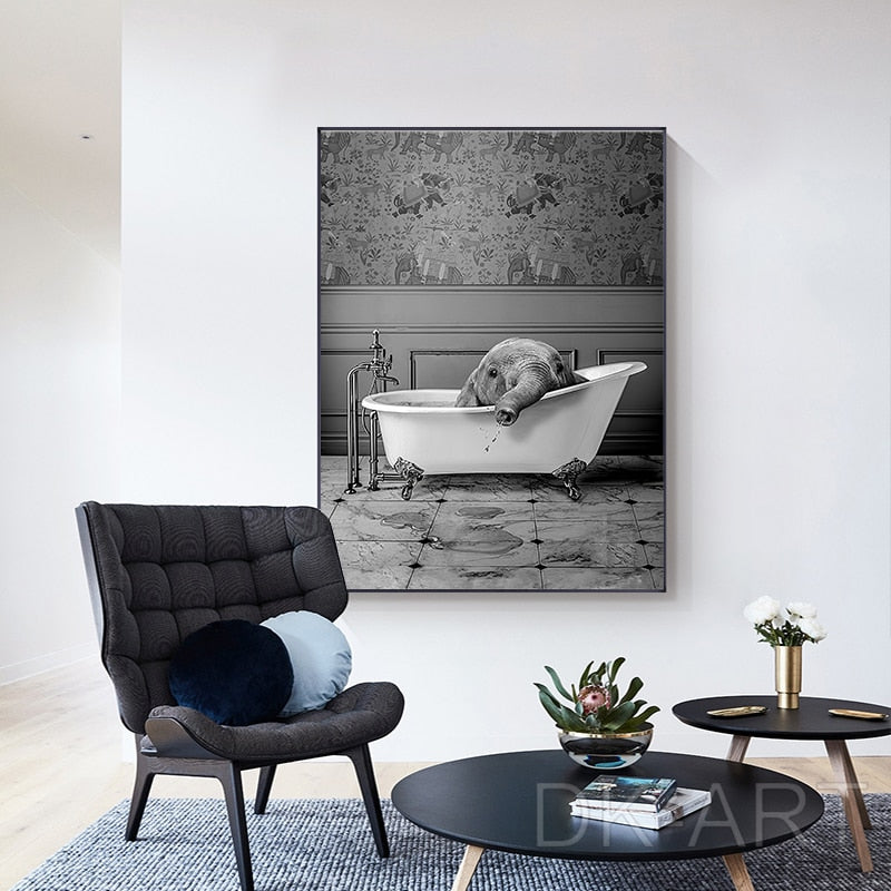 Baby Elephant in Bathtub Canvas Art