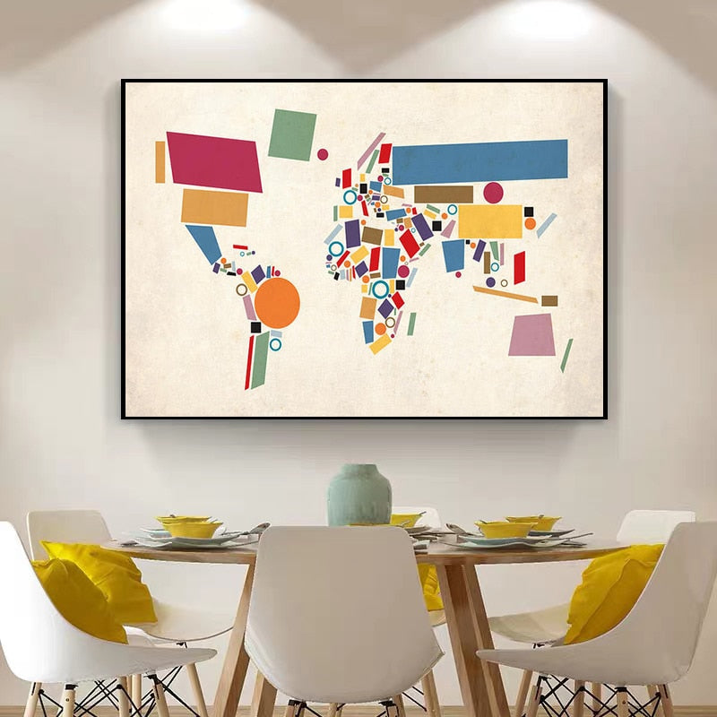 Geometric World Map Canvas Art