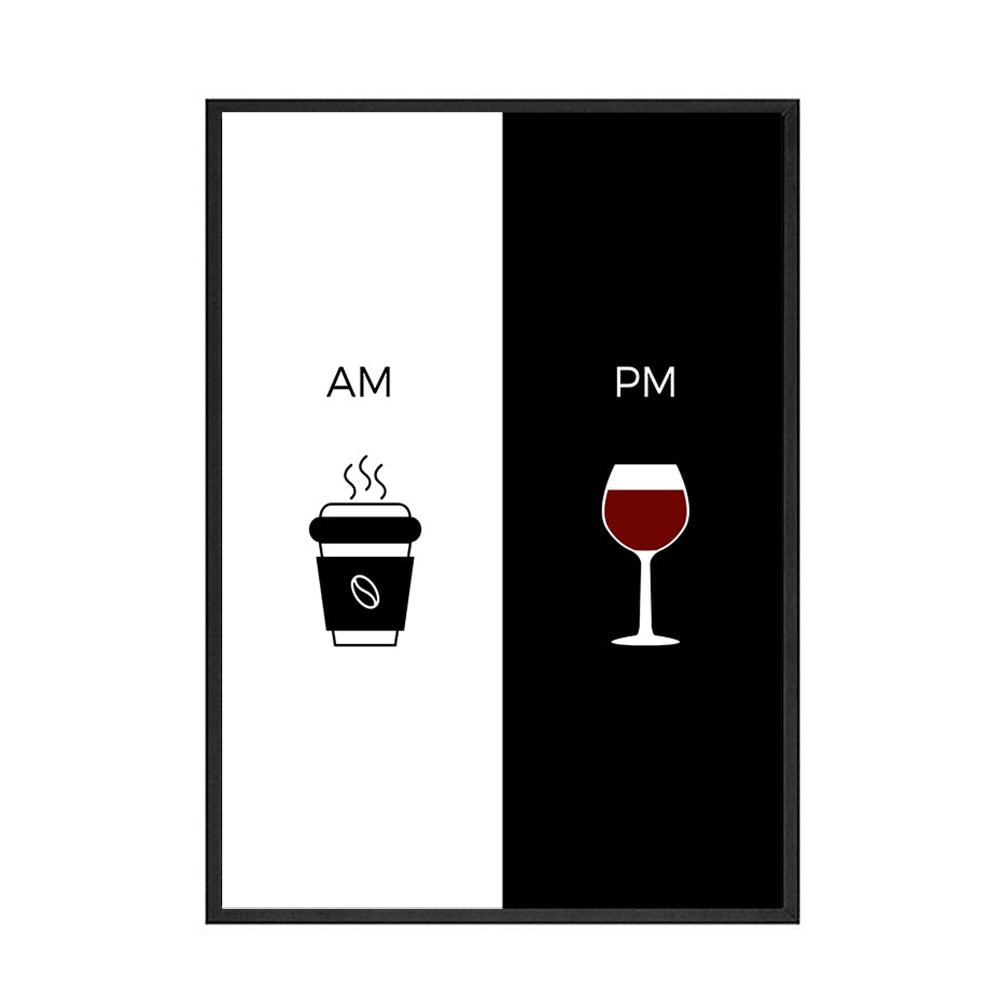 Black and White Coffee and Wine Canvas Art