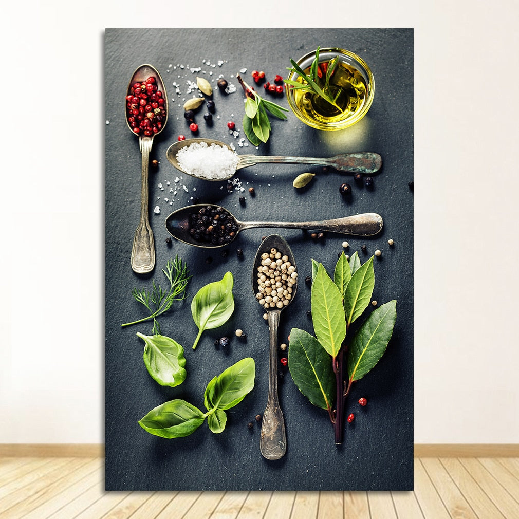 Kitchen Theme Mix Herb and Spices Canvas Art