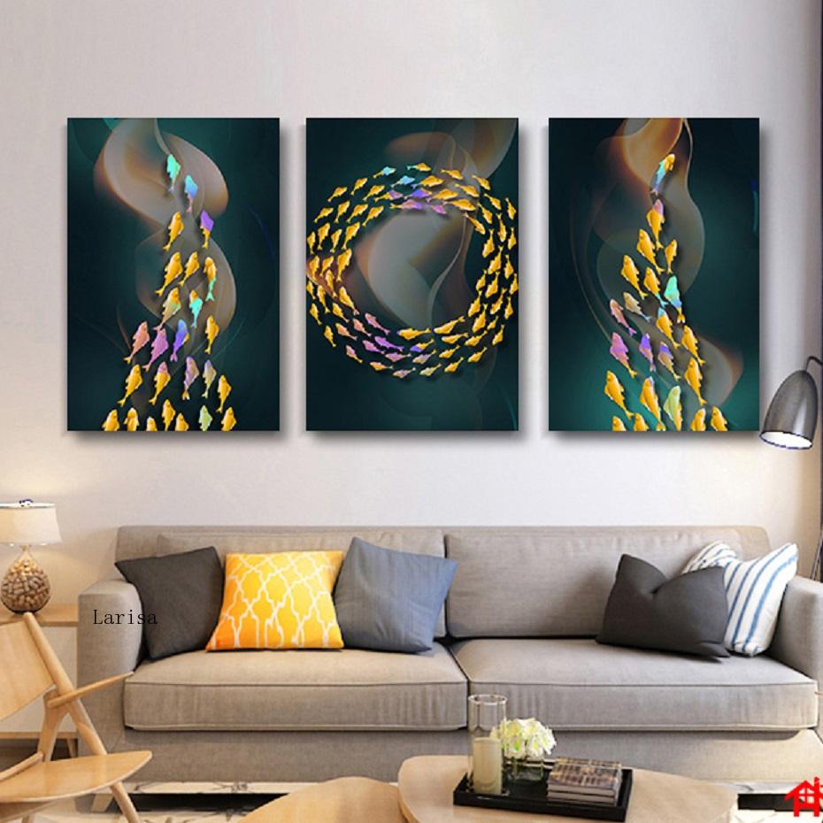 Abstract Colored Fishes Canvas Art