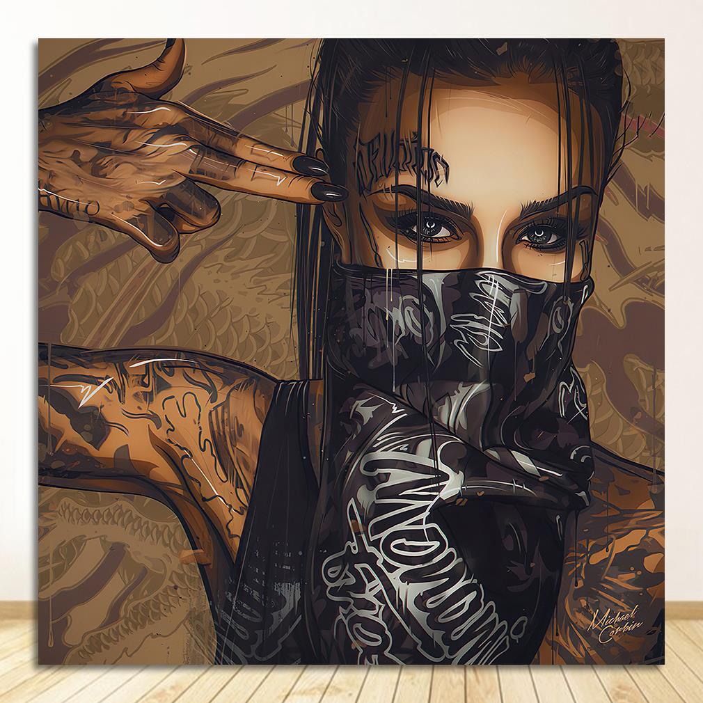 Mask Tattoo Girl Portrait Canvas Art