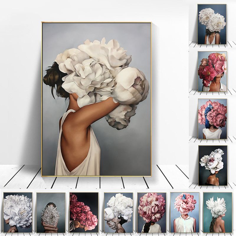 Lady Head Flower Canvas Art