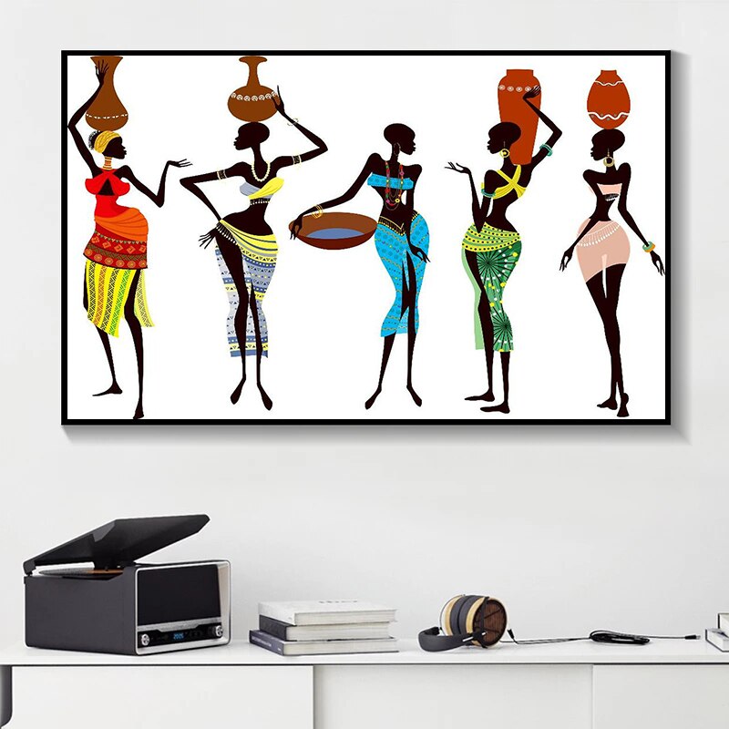 African Women Clay Pot on Head Canvas Art