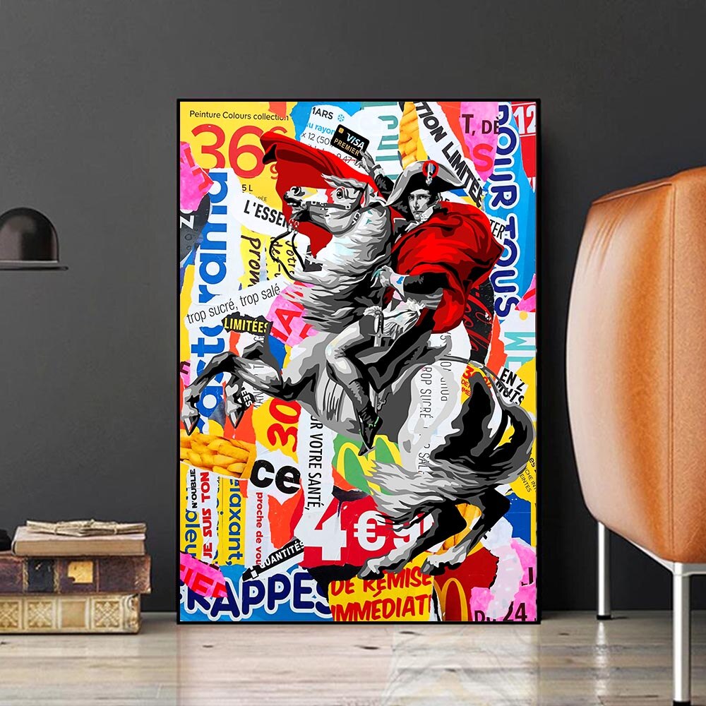 Graffiti Napoleon Portrait Horse Canvas Art