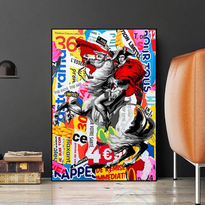 Graffiti Napoleon Portrait Horse Canvas Art