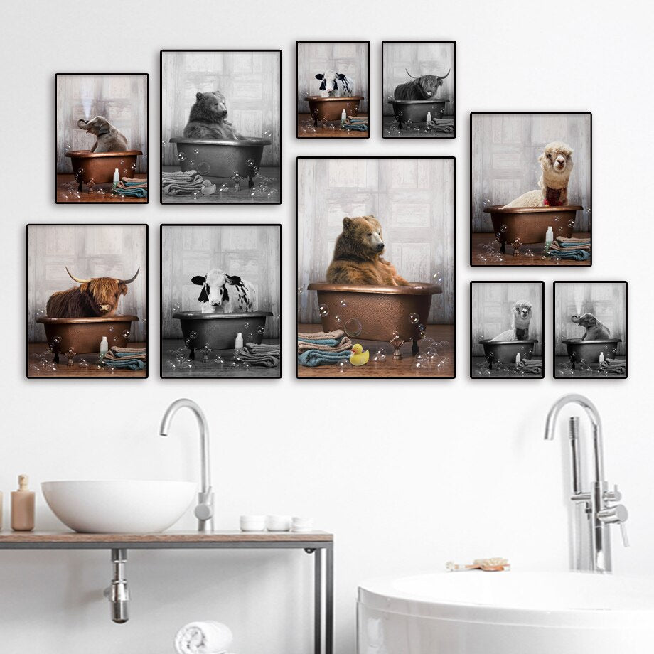 Animals in the Bathtub Canvas Art