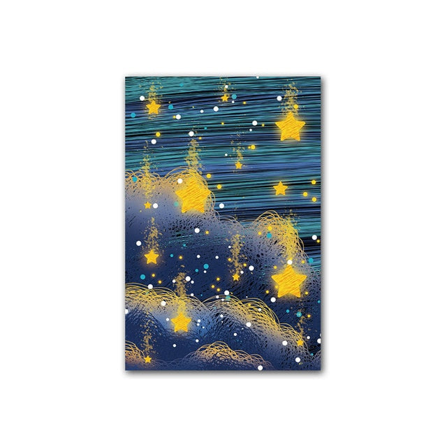 Abstract Girl Dancing On Yellow Moon Stars Canvas Art