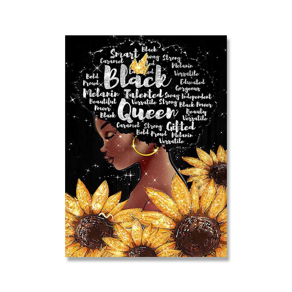 Fashion Black Woman Sunflower Canvas Art