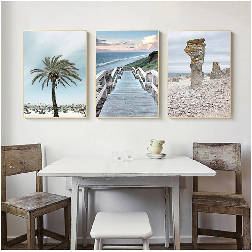 Ocean Beach Bridge Nature Seascape Canvas Art