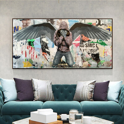 Crying Hooded Man Graffiti Canvas Art