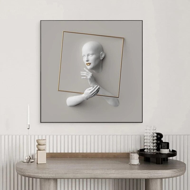 Woman Sculpture Gold and White Canvas Art