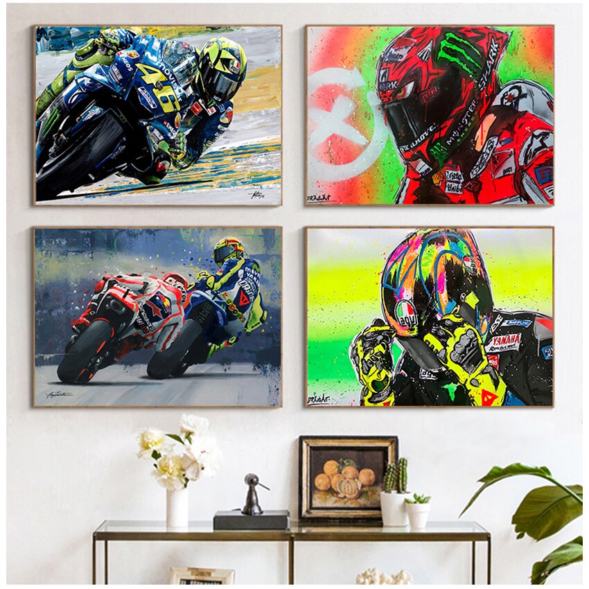 Motorcycle Race Canvas Painting Art