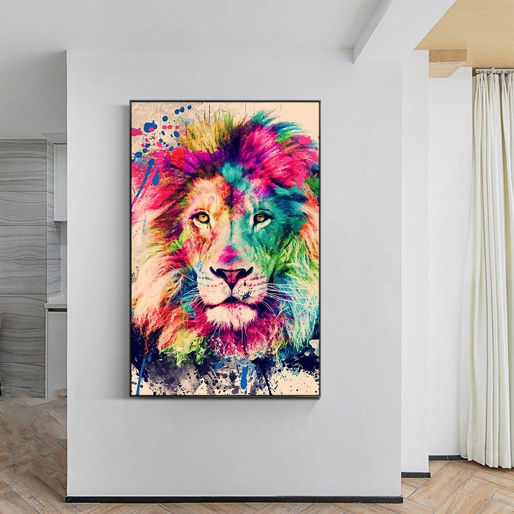 Colorful Lion Wall Art Canvas