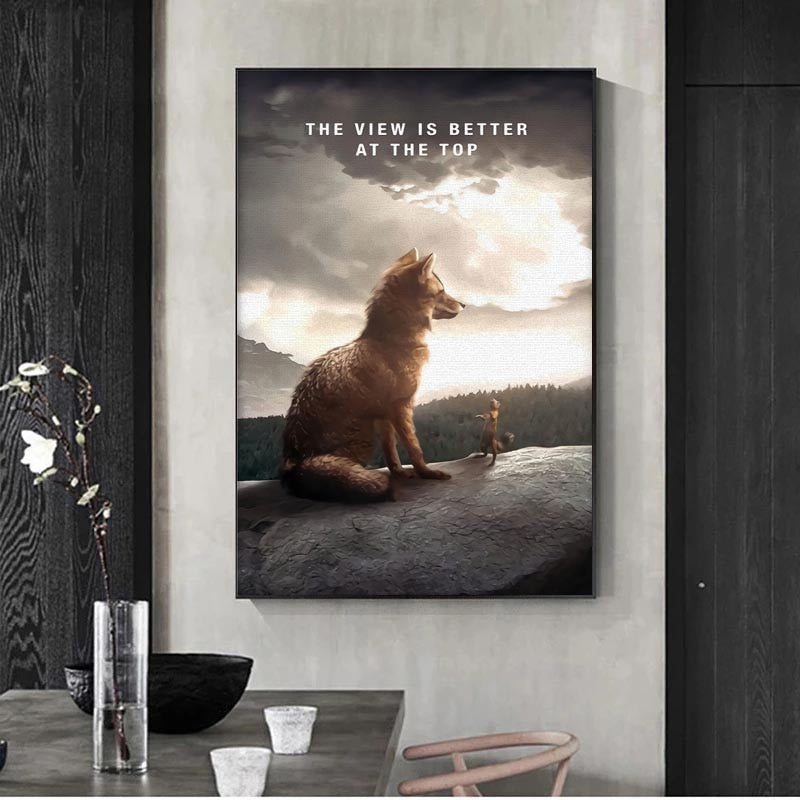 Mountain Top Fox Motivational Canvas Art