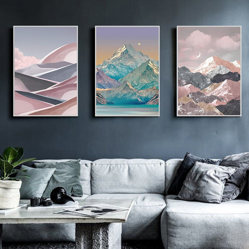 Crescent Moon Mountain Canvas Art