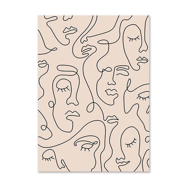 Abstract Single Line Face Art Leaves Canvas