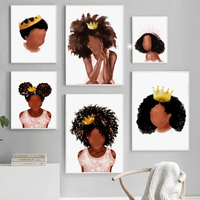 Black Girl and Boy Crown Canvas Art