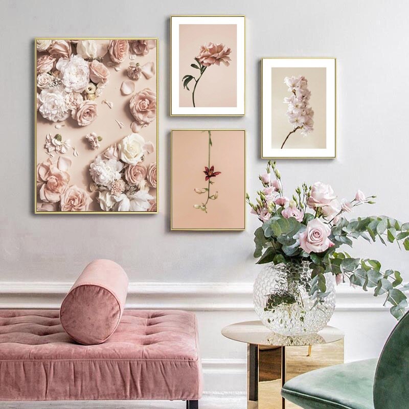 Pink Peony Rose Flower Canvas Art